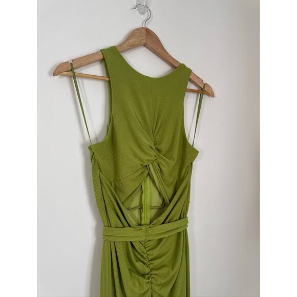Billy J Mindy Ribbed Bodycon Midi Twist-Back Maxi Dress in Olive Green, Size 10 - Picture 3 of 8